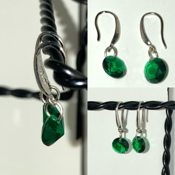 3-$15 2ct Brillant Cut Emerald Crystal Dangle Earrings - Picture 2 of 3